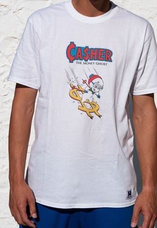 SHORT SLEEVED T-SHIRT IN WHITE WITH CASHER MONEY GHOST PRINT