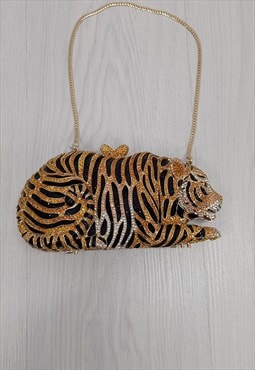 00's Vintage Natasha Rhinestone Tiger Clutch Bag