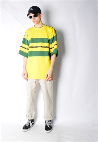 VINTAGE 90S YELLOW AND GREEN STRIPED T-SHIRT