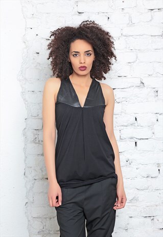LEATHER TANK, GOTHIC TOP, WOMENS TANK, FUTURISTIC CLOTHING