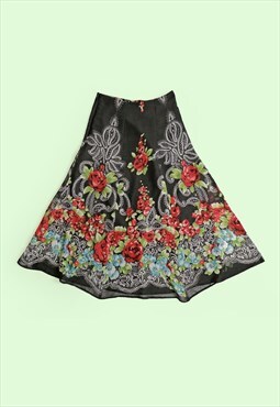 Y2K BETTY BARCLAY High Waist Full Skirt Flowers Print