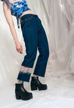 Vintage jeans 90s reworked clear PVC panel crop denim pants