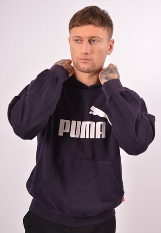 VINTAGE PUMA HOODIE JUMPER NAVY BLUE