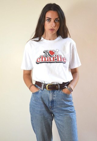 90S VINTAGE I LOVE CHARLIE PRINTED T SHIRT