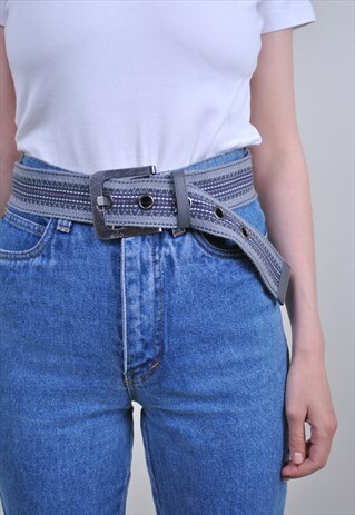 90S GREY OVERSIZE COTTON BELT, ETHNO EMBROIDERY