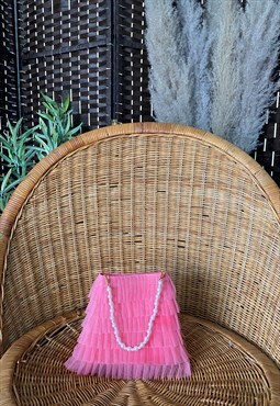 Pink Tulle Frill Pouch Bag