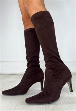 Vintage Y2k Boots Knee High Heels Stilettos Brown 2000s