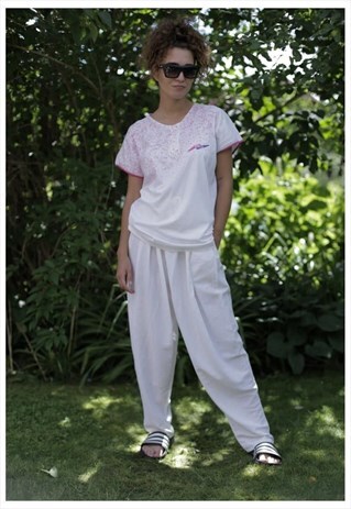 VINTAGE 90'S WHITE/PINK SHORT SLEEVE TOP