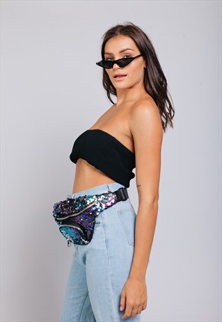 PASS THE SALT PURPLE IRIDESCENT SEQUIN BUMBAG