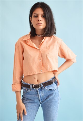 90'S RETRO FESTIVAL CHECKED CROP SHIRT TOP