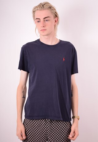 POLO RALPH LAUREN MENS VINTAGE T-SHIRT TOP SMALL NAVY 90S