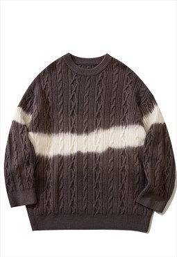 Tie-dye cable sweater premium grunge knitwear jumper brown