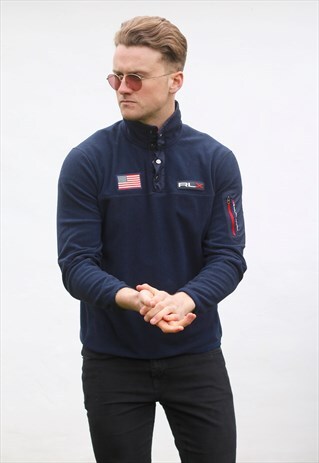 RALPH LAUREN RLX 1/4 ZIP USA NAVY BLUE FLEECE SWEATSHIRT