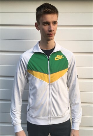 MENS NIKE JACKET GREEN WHITE ZIPPER COAT SPORTSWEAR TOP