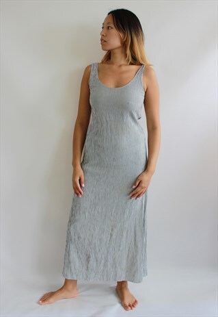 GREY WHITE STRIPPED LONG DRESS