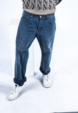 VINTAGE LEVI'S 501 JEANS IN DARK BLUE WITH PAINT MARKS