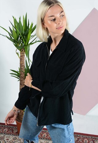 VINTAGE ZIP UP CORD SHIRT IN BLACK