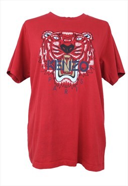 Kenzo T-Shirt Red Tiger Print Short Sleeve Crew Neck Graphic