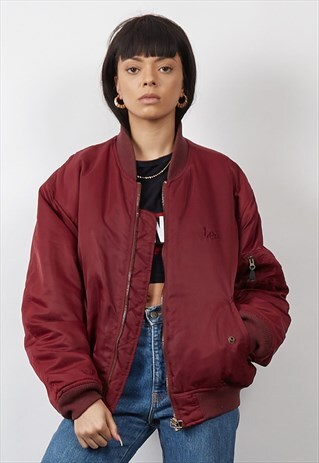 VINTAGE 90'S LEE BURGUNDY PADDED BOMBER JACKET
