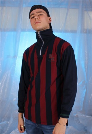 VINTAGE HARRY HALL RED AND NAVY LONG SLEEVED TOP