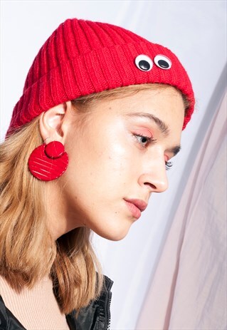 VINTAGE CLIP-ON 80S RED PLASTIC STATEMENT EARRINGS
