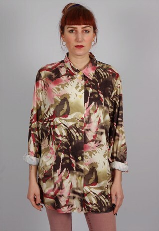 VINTAGE 70S ABSTRACT LEAF PRINT SHIRT