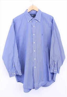 Vintage Ralph Lauren Shirt Blue Checkered With Chest Logo 