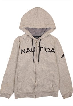 Vintage 90's Nautica Hoodie Spellout Full Zip Up Grey Large