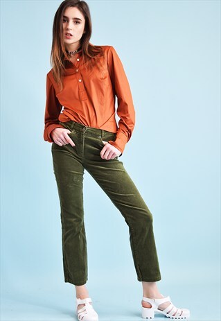 90'S RETRO OLIVE REGULAR WAIST CORDUROY STRAIGHT TROUSERS