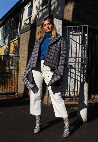 PUFFER JACKET IN GREY CHECK WITH QUILTING