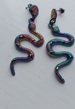 Multi Colour Snake Earrings on Stainless Steel Studs