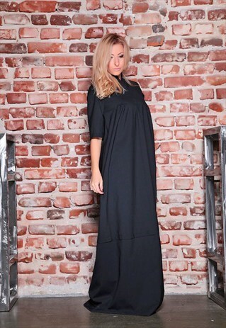 SWEATER DRESS/ BLACK MAXI DRESS/ WOOL DRESS
