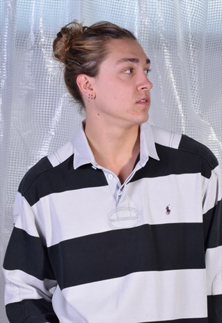 RALPH LAUREN BLACK AND WHITE STRIPED RUGBY SHIRT