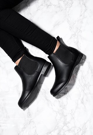 PARKIN FLAT CHELSEA ANKLE BOOTS SHOES - BLACK LEATHER STYLE