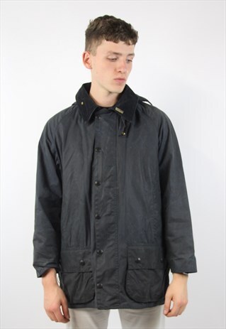 VINTAGE BARBOUR BLUE HOODED WAX JACKET