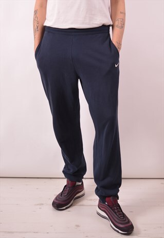 NIKE MENS VINTAGE TRACKSUIT TROUSERS LARGE NAVY BLUE 90S