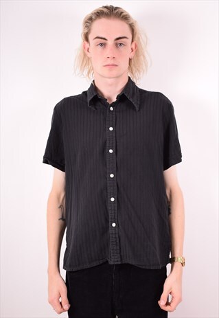 TOMMY HILFIGER MENS VINTAGE SHIRT MEDIUM BLACK 90S