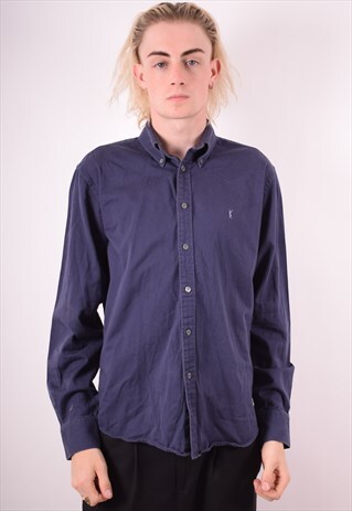 YVES SAINT LAURENT MENS VINTAGE SHIRT MEDIUM BLUE 90S