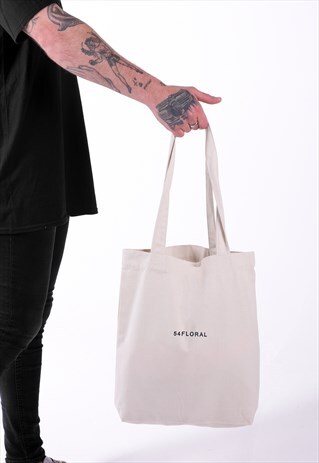 TEXT ORGANIC COTTON SHOULDER TOTE BAG - CREAM