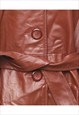 VINTAGE SINGLE BREASTED CLASSIC BROWN LEATHER TRENCH COAT - 