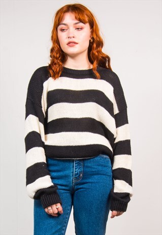 VINTAGE 90'S BLACK & WHITE STRIPED OVERSIZED GRUNGE JUMPER