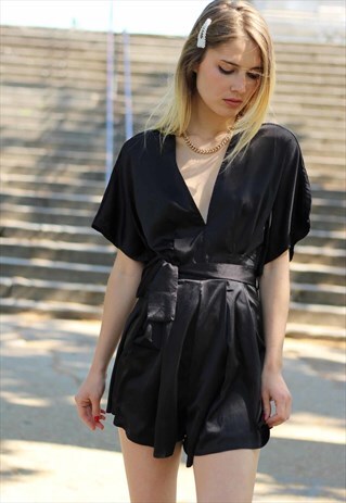 BLACK SATIN PLAYSUIT