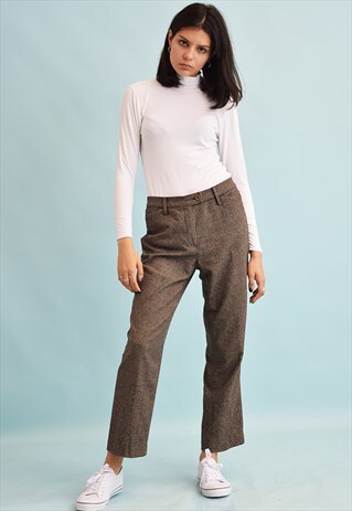 90'S RETRO DOGTOOTH PATTERN REGULAR WAIST SHORT CUT TROUSERS
