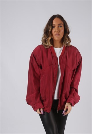 SILK BOMBER JACKET OVERSIZED PLAIN VINTAGE UK 16 - 18 (K3L