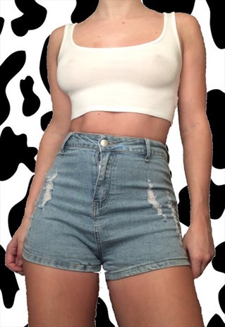 VINTAGE Y2K 90'S/00'S DENIM LIGHT WASH HIGH WAISTED SHORTS