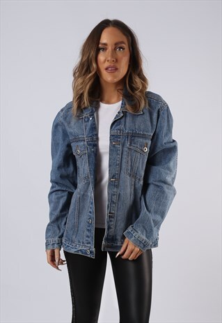 VINTAGE DENIM JACKET OVERSIZED FITTED UK 14 LARGE (C3Q)