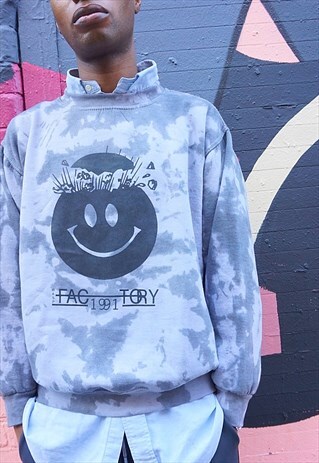 WASP FACTORY TIE DYE RAVE FLYER SWEATER IN BLACK AND GREY