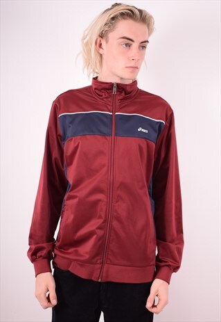ASICS MENS VINTAGE TRACKSUIT TOP JACKET MEDIUM MAROON 90S