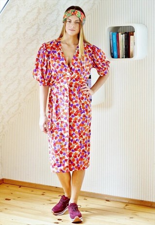 BRIGHT COLORFUL DRESS WITH WHITE BUTTONS