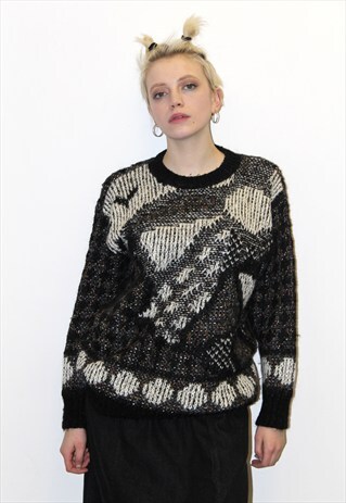 VINTAGE 80S ST MICHAEL BLACK SILVER AZTWC BOHO JUMPER